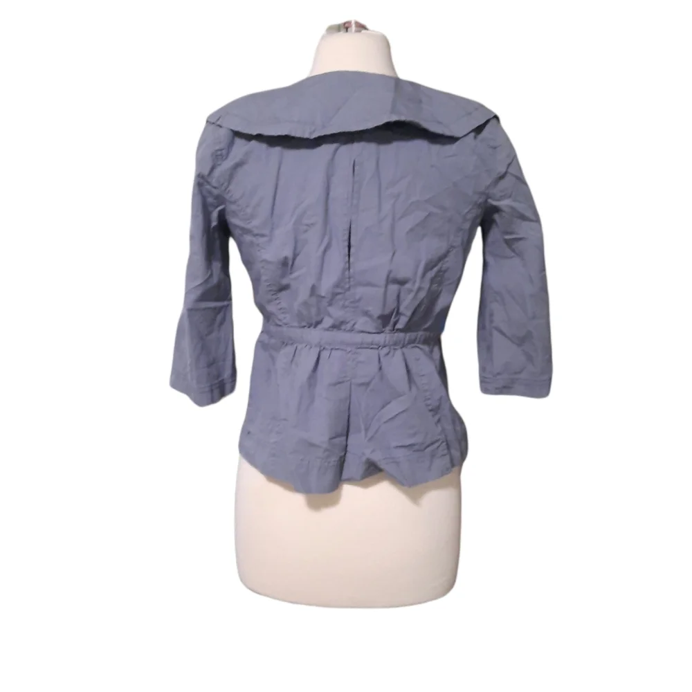 Casual Loft XSP Button Front Collared Coat Jacket Blue Cotton Drawstring…